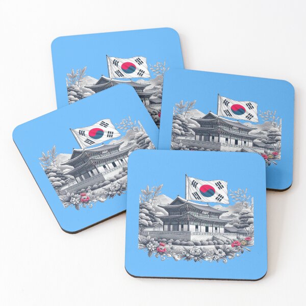 Item preview, Gyeongbokgung Palace Cute 3D Sketch Label with Korean Flag ,  designed and sold by PaintMeWorld.