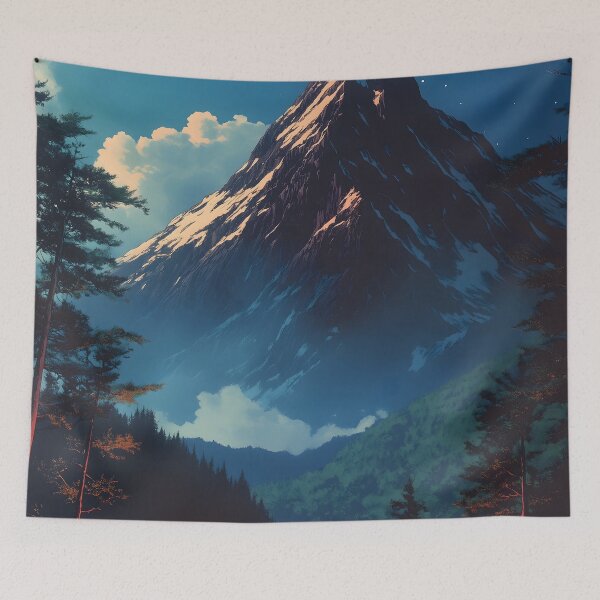 Item preview, Japanese Landscape Cozy Campsite Bonfire Mountain Night designed and sold by mildaclairmo.