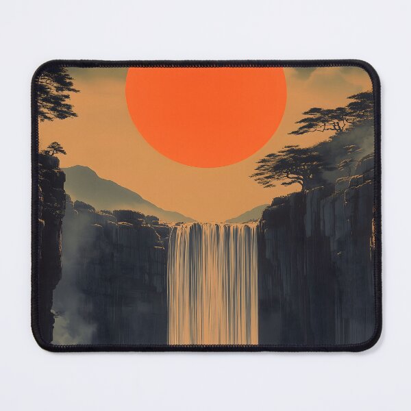 Item preview, Fantasy Waterfall Japanese Landscape Crimson Sun Valley Mystic designed and sold by mildaclairmo.