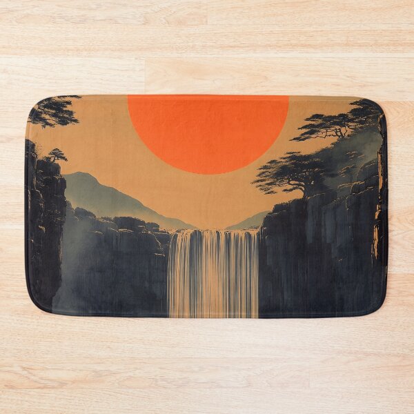 Item preview, Fantasy Waterfall Japanese Landscape Crimson Sun Valley Mystic designed and sold by mildaclairmo.