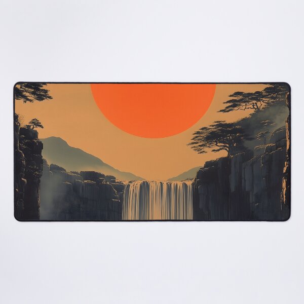 Item preview, Fantasy Waterfall Japanese Landscape Crimson Sun Valley Mystic designed and sold by mildaclairmo.
