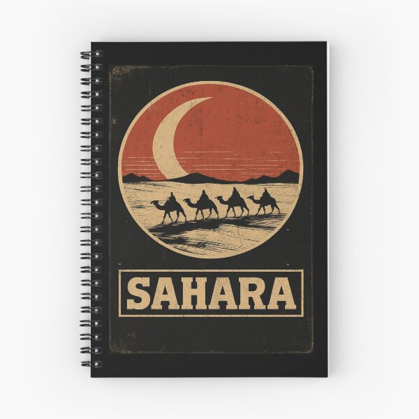 Item preview, Vintage Sahara Desert Travel Art – Camel Caravan Silhouette with Red Sun in Retro Circle Frame designed and sold by Bright Nest Studio.