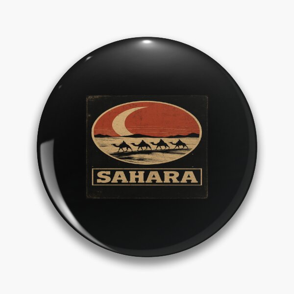Item preview, Vintage Sahara Desert Travel Art – Camel Caravan Silhouette with Red Sun in Retro Circle Frame designed and sold by Bright Nest Studio.