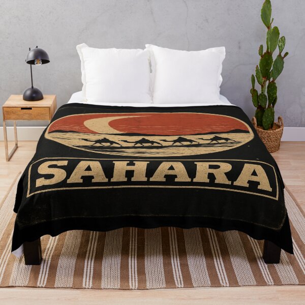 Item preview, Vintage Sahara Desert Travel Art – Camel Caravan Silhouette with Red Sun in Retro Circle Frame designed and sold by Bright Nest Studio.