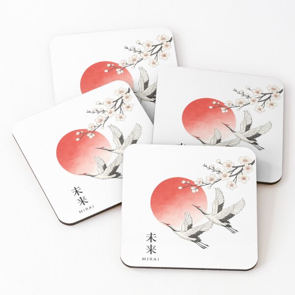 Item preview, Japanese Crane Art With Red Sun and Sakura Mirai designed and sold by Bored Duck.