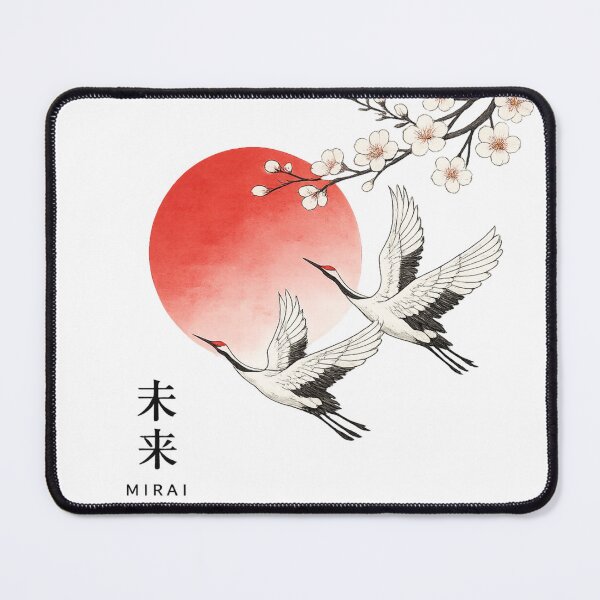 Item preview, Japanese Crane Art With Red Sun and Sakura Mirai designed and sold by Bored Duck.