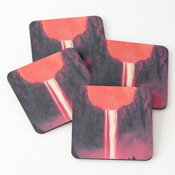 Item preview, Japanese Landscape Fantasy Waterfall Valley Crimson Moon designed and sold by mildaclairmo.