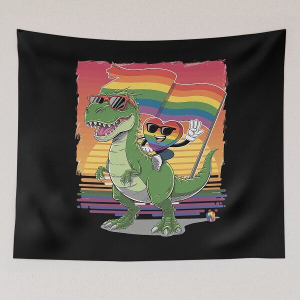 Item preview, Rainbow Heart Riding Flag LGBT-Q T-Rex Gay Pride Ally  designed and sold by joyouartArt.