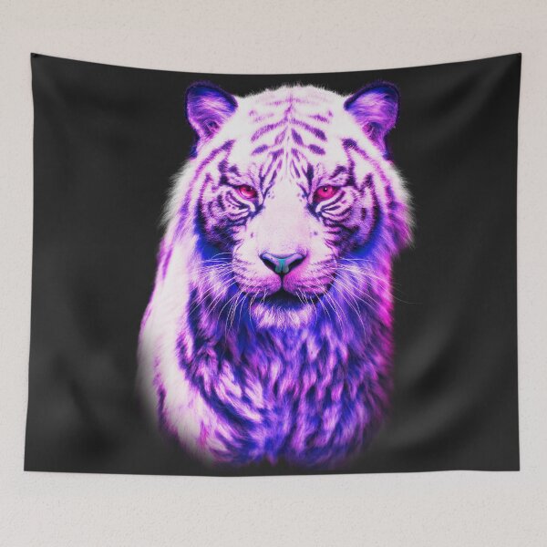 Item preview, Neon White Tiger Head – Electric Purple Cyber Wildlife Portrait designed and sold by Massimo Righi.