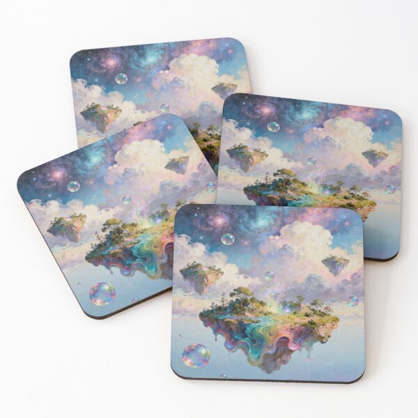 Item preview, Surreal floating islands in dreamy skies full of nature magic, cosmic clouds and color bubbles designed and sold by FotoworldEdel.