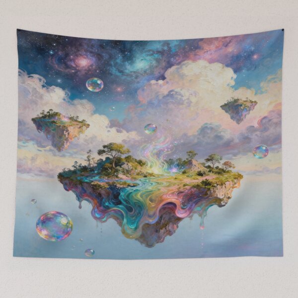 Item preview, Surreal floating islands in dreamy skies full of nature magic, cosmic clouds and color bubbles designed and sold by FotoworldEdel.