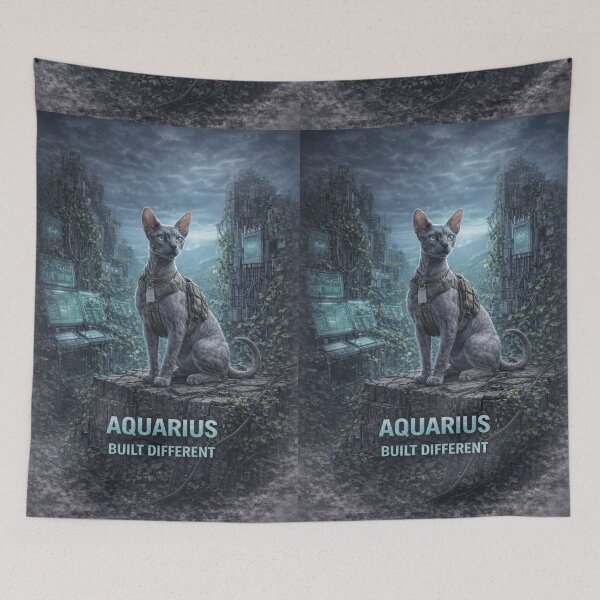 Item preview, Aquarius Cat Zodiac Art – Built Different Astrology Illustration designed and sold by TroyTheTerrific.