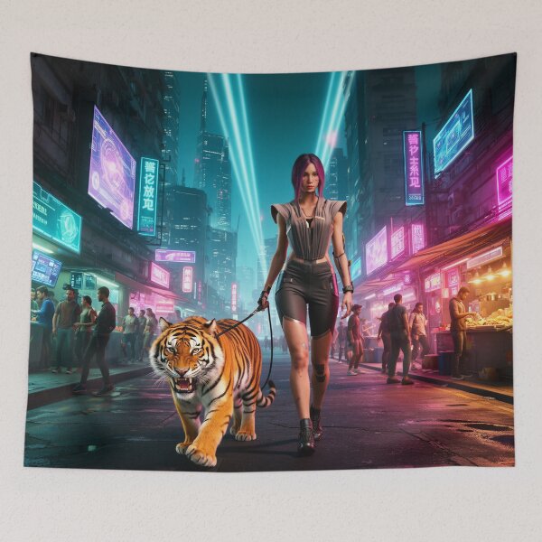 Item preview, Cyberpunk Songbird late night walk with Tiger designed and sold by aykiradesigns.