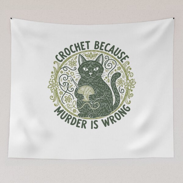 Item preview, Crochet Because Murder Is Wrong Funny Crochet Cat designed and sold by LuminOrb.