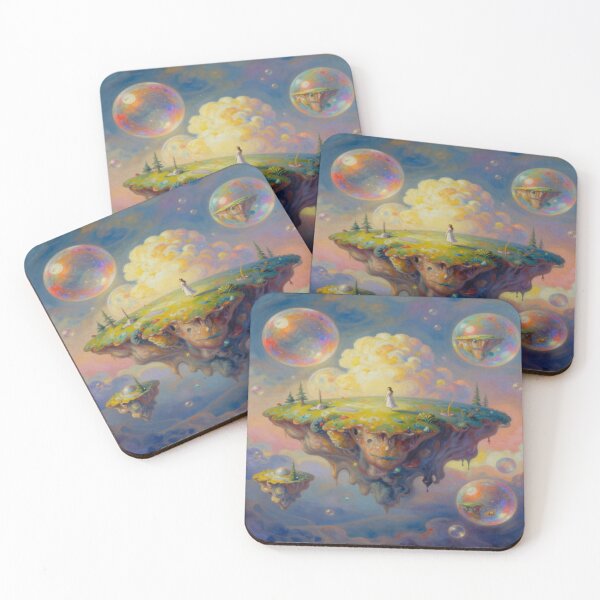 Item preview, Surreal floating islands in dreamy skies full of nature magic, cosmic clouds and color bubbles designed and sold by FotoworldEdel.