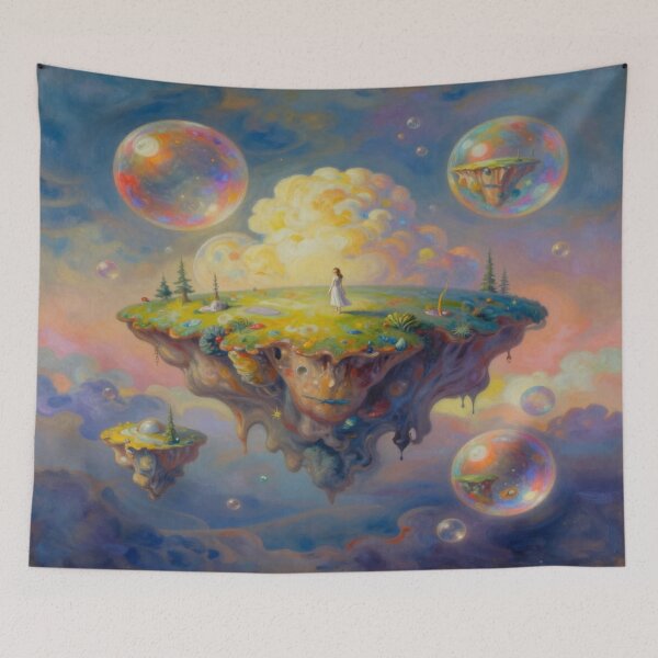 Item preview, Surreal floating islands in dreamy skies full of nature magic, cosmic clouds and color bubbles designed and sold by FotoworldEdel.