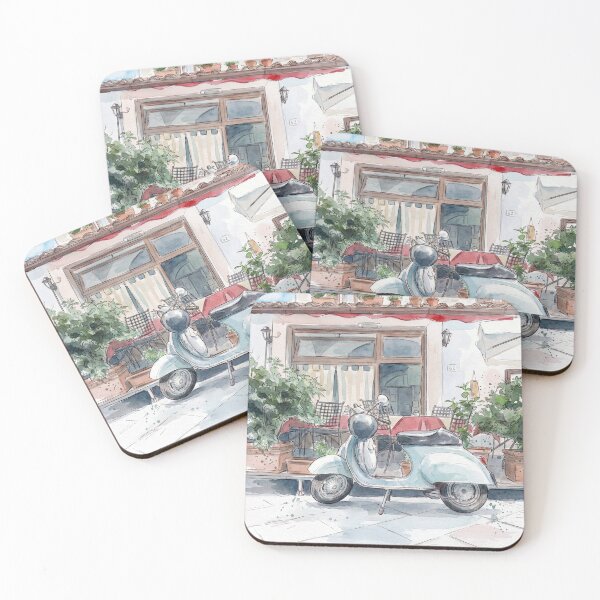 Item preview, Sunlit scooter in a Tuscan Village - watercolor illustration designed and sold by clausbjoern.