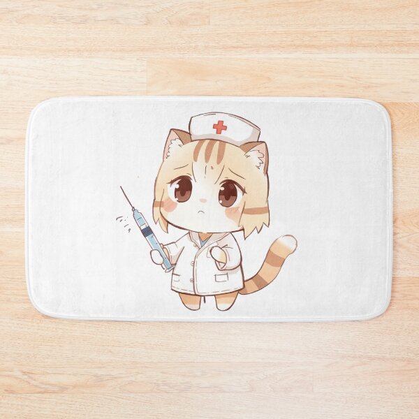 Item preview, Kawaii Cat Nurse with Syringe – Cute Medical Cat Illustration designed and sold by MarWachaN.
