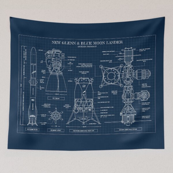 Item preview, New Glenn and Blue Moon Lander. Artemis Program (Navy Blueprint) designed and sold by BGALAXY.