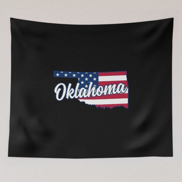 Item preview, Oklahoma State American Flag Outline – Patriotic Pride Script designed and sold by Paper Drip.