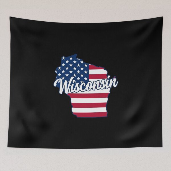 Item preview, Wisconsin State American Flag Outline – Patriotic Pride Script designed and sold by Paper Drip.