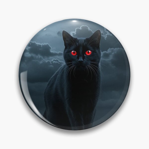 Artikelvorschau, Schwarze Katze mit leuchtend roten Augen unter zwei Monden entworfen und verkauft von Articooler.