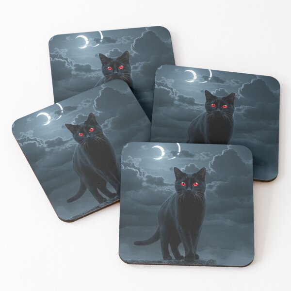 Item preview, Black Cat with Glowing Red Eyes Under Twin Moons designed and sold by Articooler.