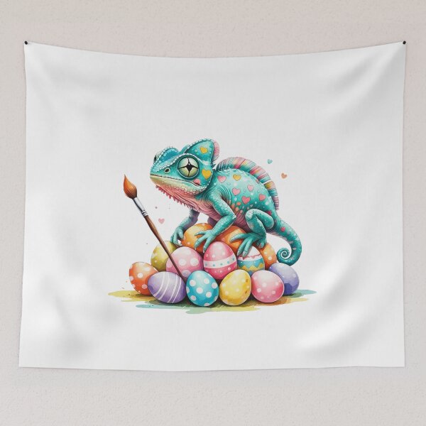 Item preview, Cute Chameleon Painting Easter Eggs Watercolor Art designed and sold by AQUILAKREO.