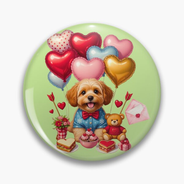 Item preview, Cute Fluffy Puppy Blue Shirt Heart Balloons | Teddy Bear & Valentine Treats designed and sold by E-SarnEdge.