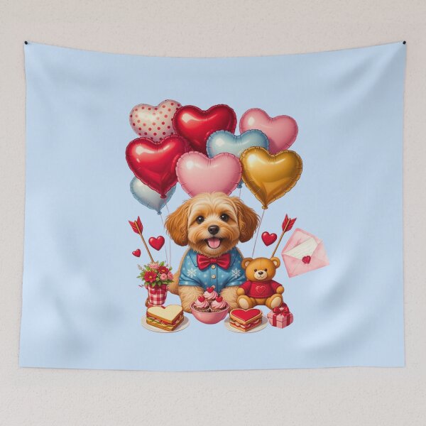 Item preview, Cute Fluffy Puppy Blue Shirt Heart Balloons | Teddy Bear & Valentine Treats designed and sold by E-SarnEdge.