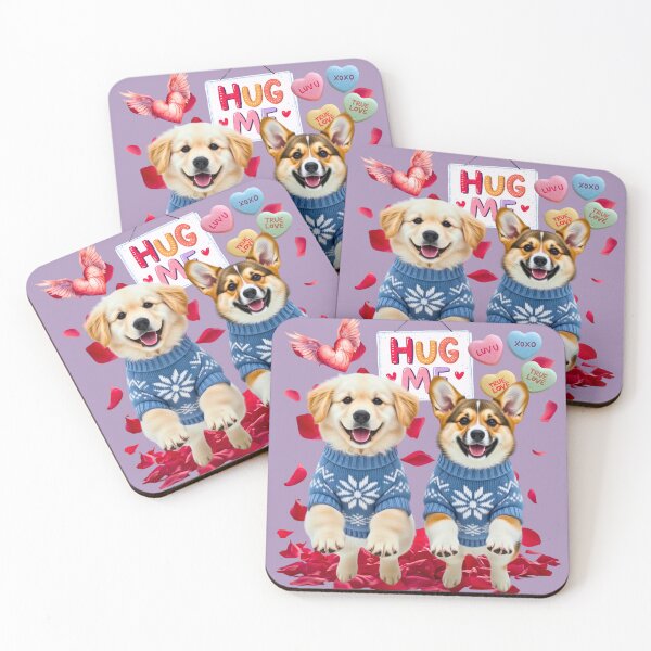 Item preview, Cute Golden Retriever & Corgi Puppy Hug Me Valentine | Blue Snowflake Sweater designed and sold by E-SarnEdge.