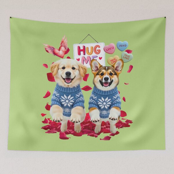 Item preview, Cute Golden Retriever & Corgi Puppy Hug Me Valentine | Blue Snowflake Sweater designed and sold by E-SarnEdge.