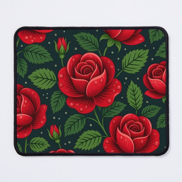 Item preview, Pattern of dark crimson red roses covered in water droplets. designed and sold by Ponted.