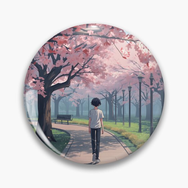 Item preview, Anime Boy Walking in Sakura Park Spring Blossom designed and sold by PalmixArt.