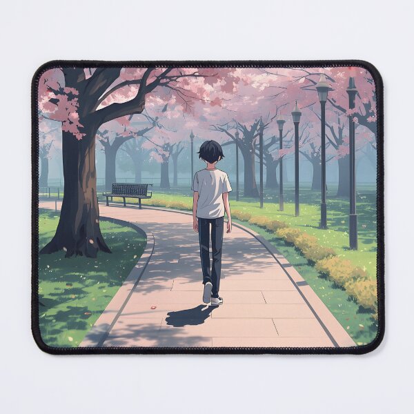 Item preview, Anime Boy Walking in Sakura Park Spring Blossom designed and sold by PalmixArt.