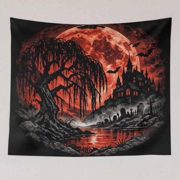 Item preview, Crimson Moon Over Black Manor – Gothic Nightscape designed and sold by Mouraludia.