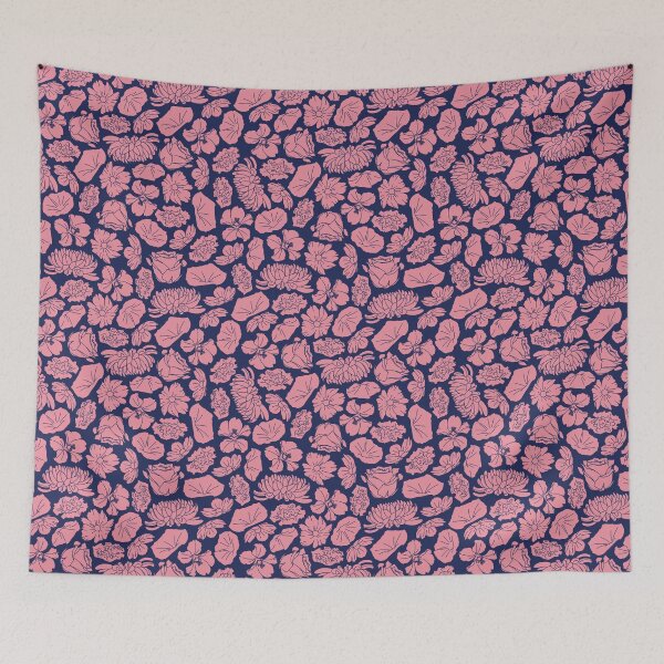 Item preview, pink and blue pretty flower heads floral pattern designed and sold by winterpumpkin.