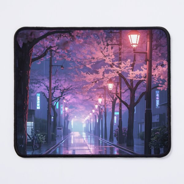Item preview, Anime Neon Spring Rain Street Sakura Night Reflections designed and sold by PalmixArt.