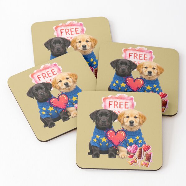 Item preview, Cute Black Labrador & Golden Retriever Puppies Free Kisses | Blue Star Sweater Valentine designed and sold by E-SarnEdge.