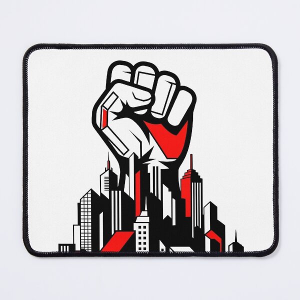 Item preview, Urban landscape with protest in the foreground, red accents designed and sold by VerizalShop.