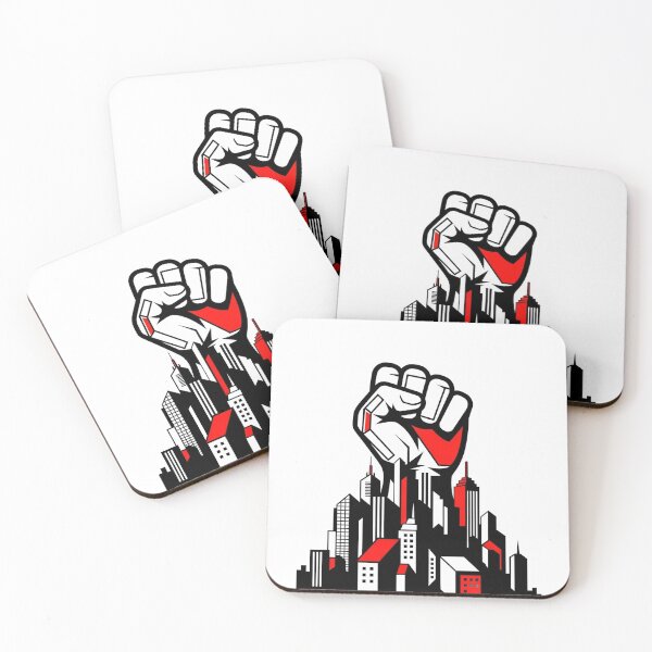 Item preview, Urban landscape with protest in the foreground, red accents designed and sold by VerizalShop.