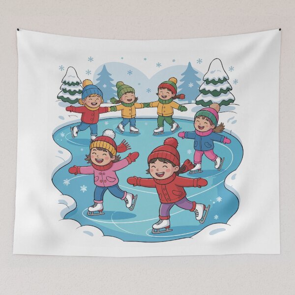 Item preview, Children skating on a frozen pond or river designed and sold by desinganddecor.