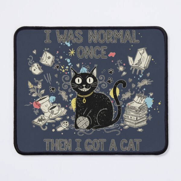 Item preview, Funny Cat Quote – “I Was Normal Once, Then I Got a Cat” - (Navy Blue) designed and sold by The Giggle Nook.