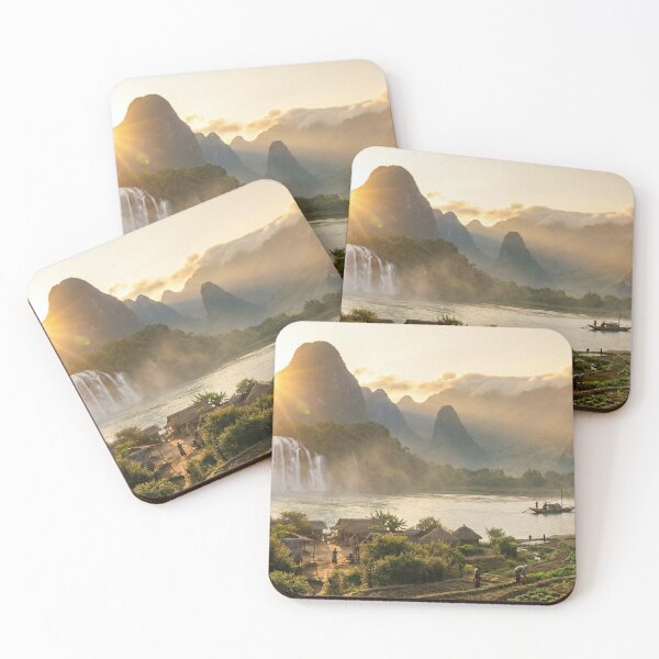 Item preview, Sunrise Village Landscape – Mountains, River and Rural India Wall Art designed and sold by sugato123.