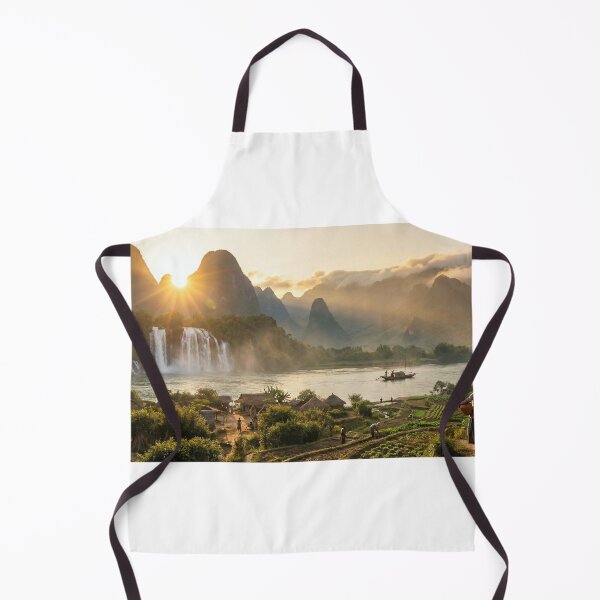 Item preview, Sunrise Village Landscape – Mountains, River and Rural India Wall Art designed and sold by sugato123.