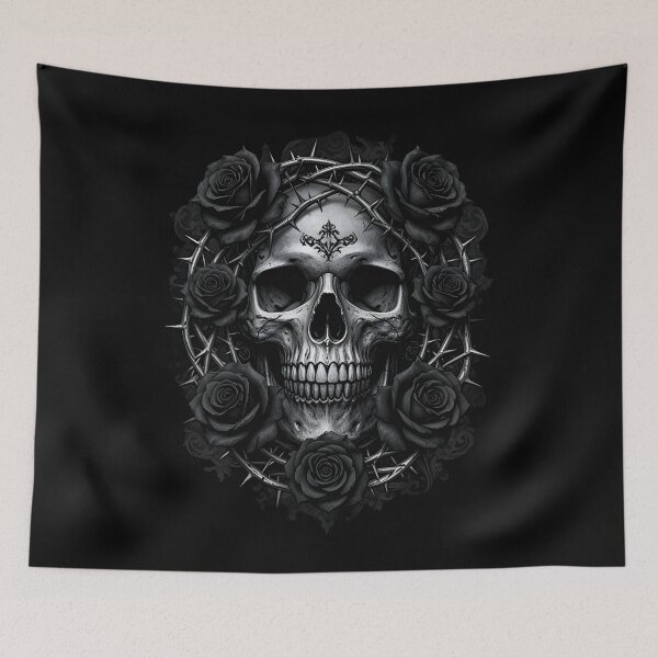 Item preview, Black Gothic Skull Art – Dark Baroque Roses and Thorns Design designed and sold by Uglyandcute.
