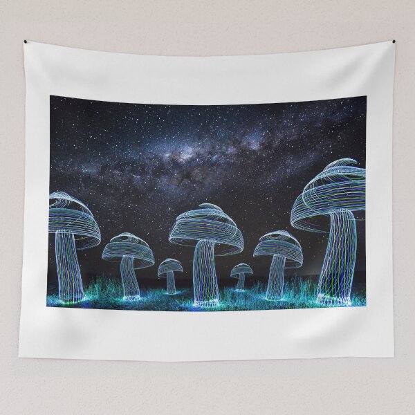 Item preview, A field of mushrooms under the Milky Way designed and sold by Rod Evans.