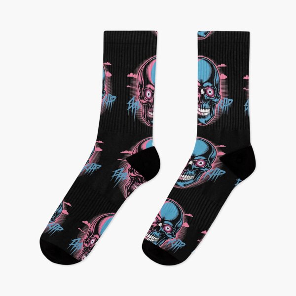 Artikelvorschau, Cyberpunk-Schädel mit Neonaugen – Ausgefallenes Streetwear-Graffiti-Design entworfen und verkauft von GraphGUY.