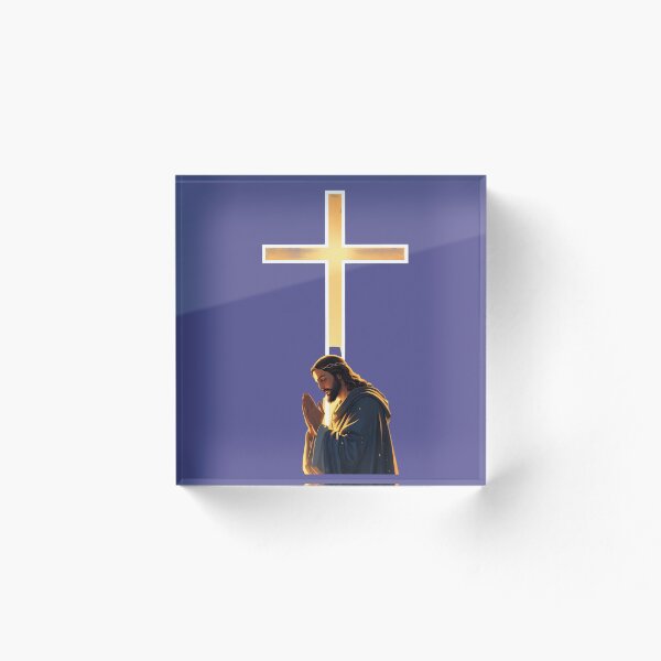 Artikelvorschau, Jesus betet unter einem leuchtenden Kreuz – Christliche Kunst entworfen und verkauft von Kruti Collection.