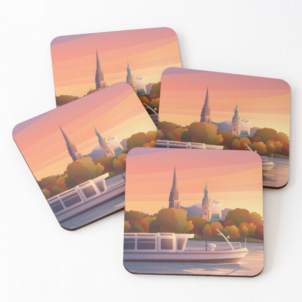 Item preview, Hamburg Alster Evening Mood Travel Poster Illustration designed and sold by NorthlightStudio.